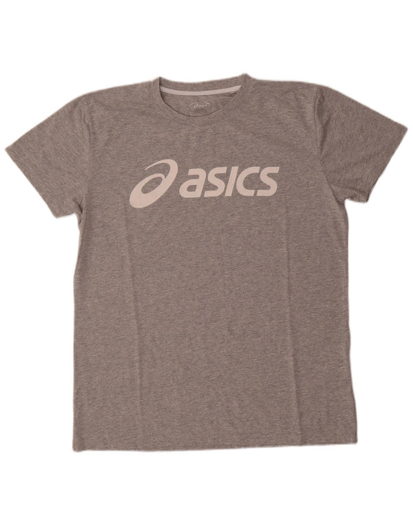 Camiseta gráfica masculina Asics Top grande algodão manchado cinza