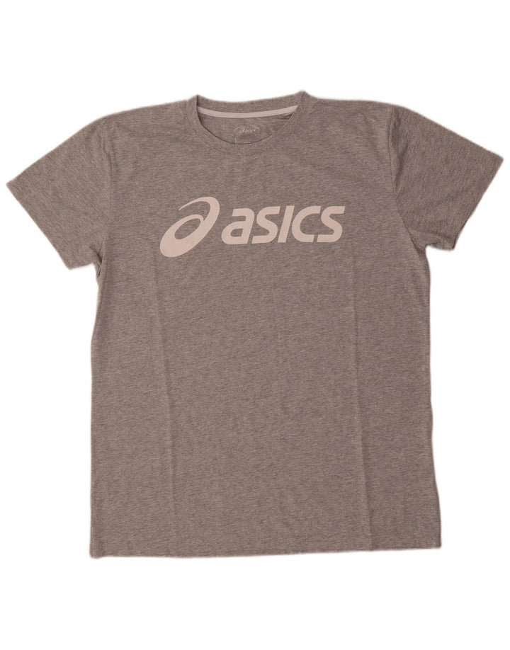 Camiseta gráfica masculina Asics Top grande algodão manchado cinza