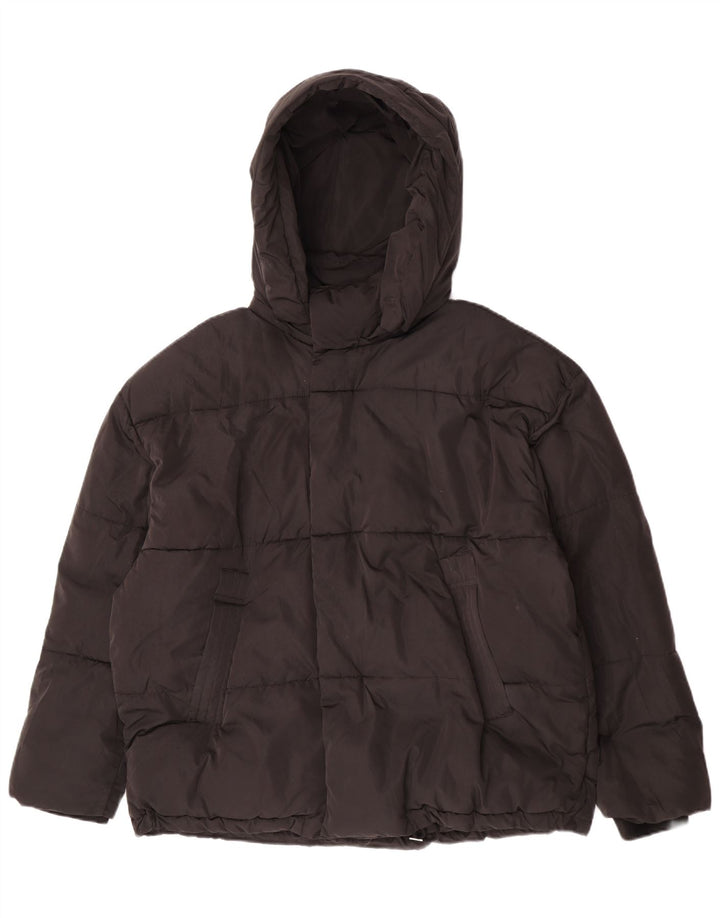 Jaqueta acolchoada com capuz feminina Zara UK 42 XL poliéster preto