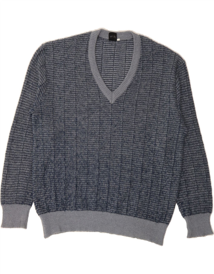 VINTAGE Mens V-Neck Jumper Sweater IT 54 XL Blue Striped Vintage Vintage and Second-Hand Vintage from Messina Hembry 