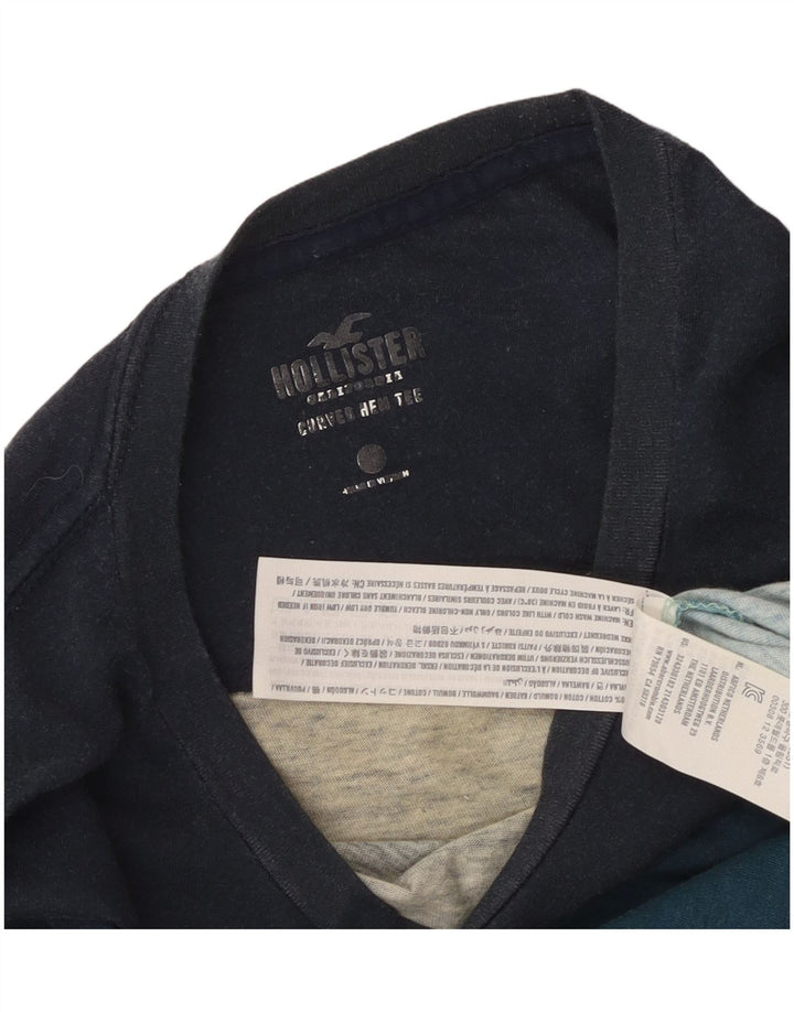 Top masculino Hollister de manga comprida pequeno azul colorblock algodão