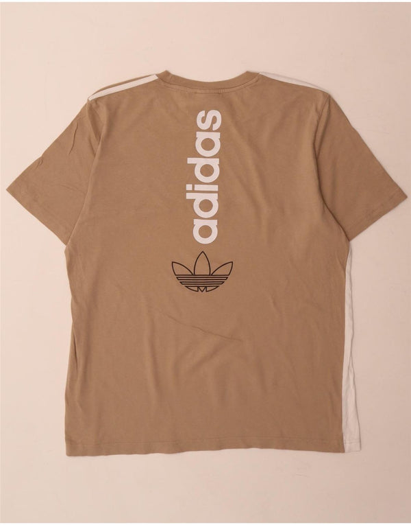 Adidas Mens Graphic T-Shirt Top Grande Bege Colourblock Algodão