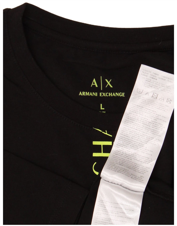 Armani Exchange Camiseta masculina gráfica grande algodão preto