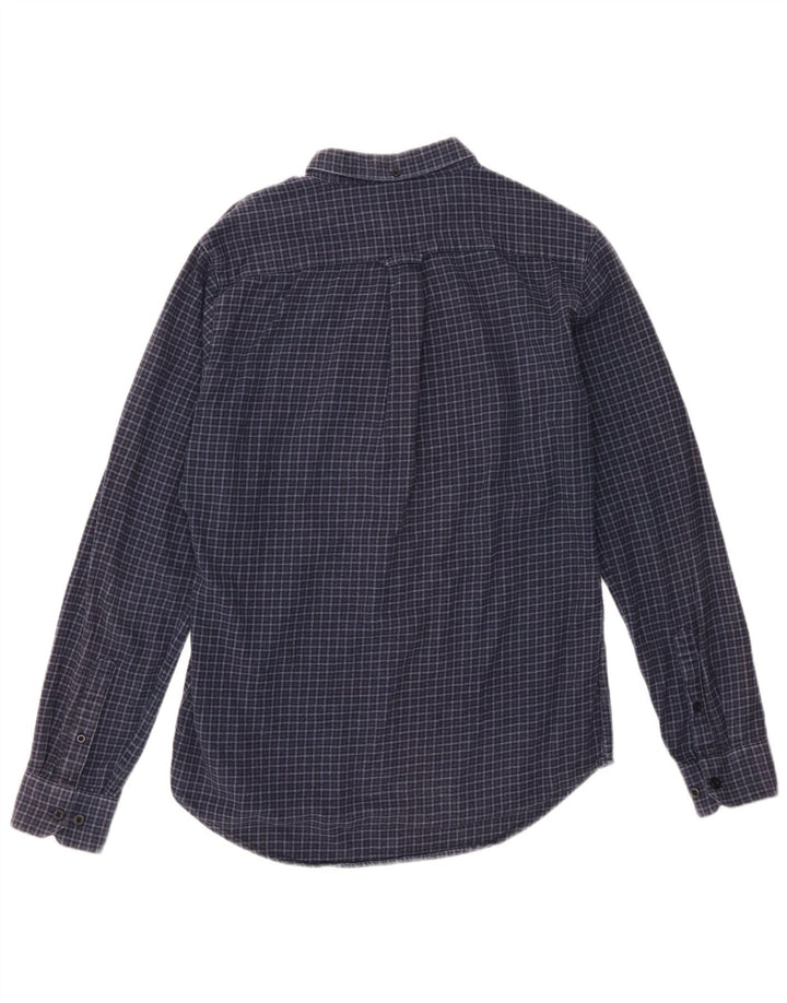 Camisa masculina de flanela Farah de algodão xadrez azul marinho médio