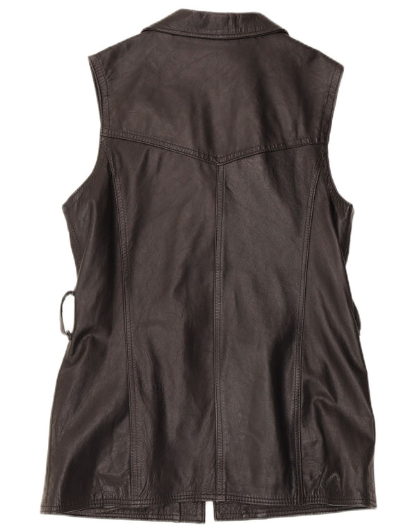 Colete de couro feminino vintage UK 14 grande couro preto