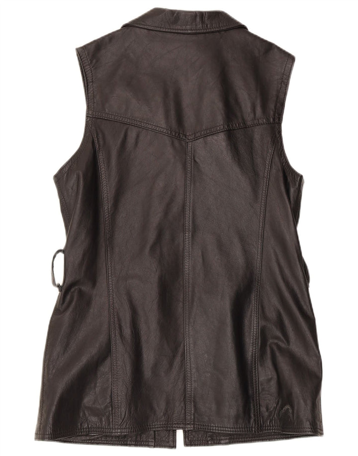 Colete de couro feminino vintage UK 14 grande couro preto