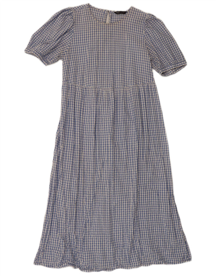Vestido maxi feminino Marks & Spencer Reino Unido 14 algodão guingão azul médio