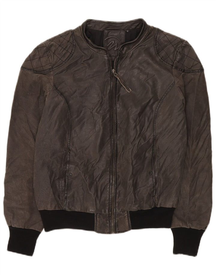 MAZE Mens Suede Bomber Jacket UK 38 Couro Cinza Médio