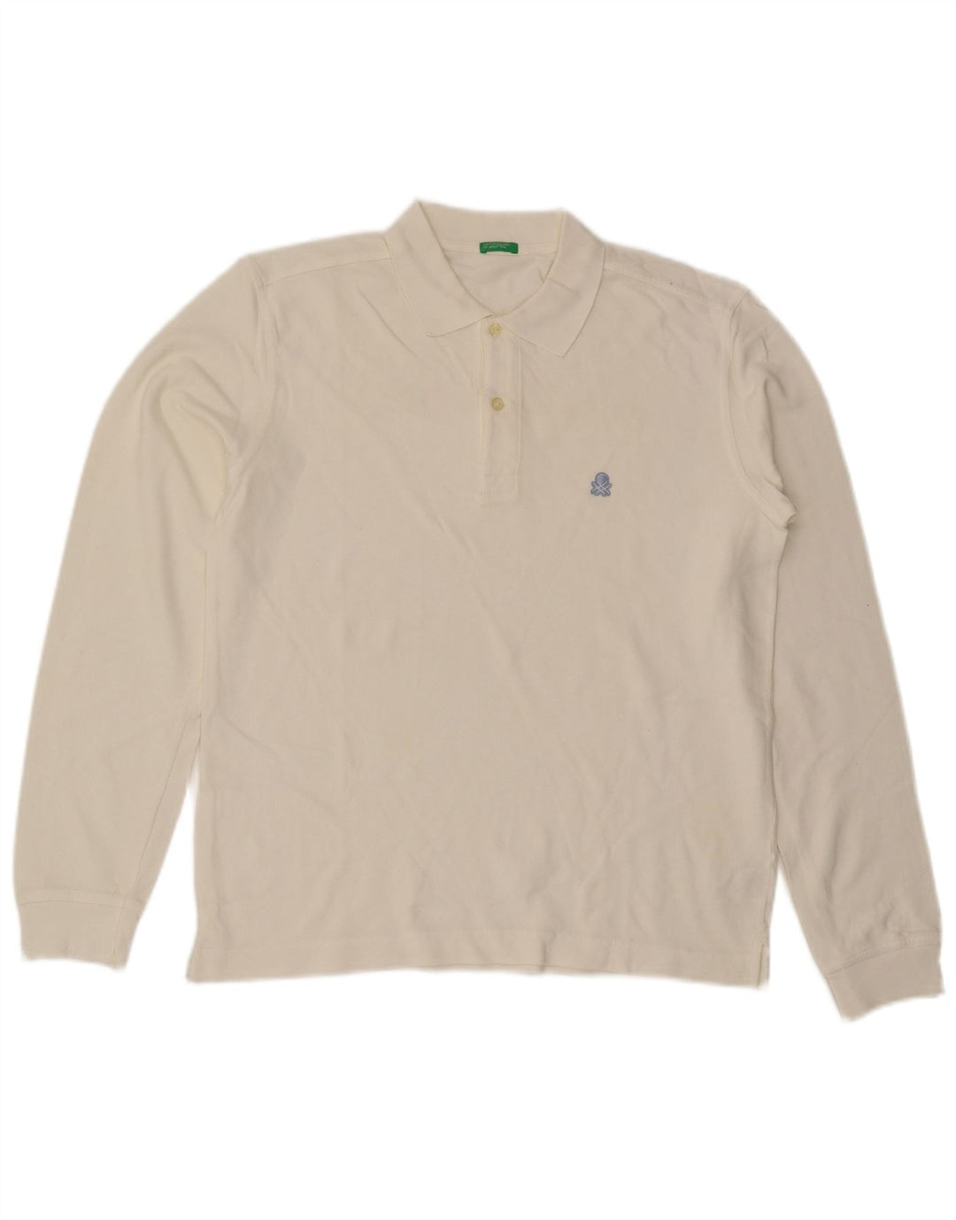 Camisa polo masculina de manga comprida Benetton médio algodão branco