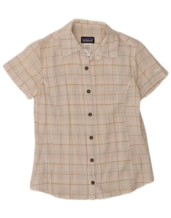 Patagonia Camisa feminina de manga curta Classic Fit US 4 pequena xadrez bege
