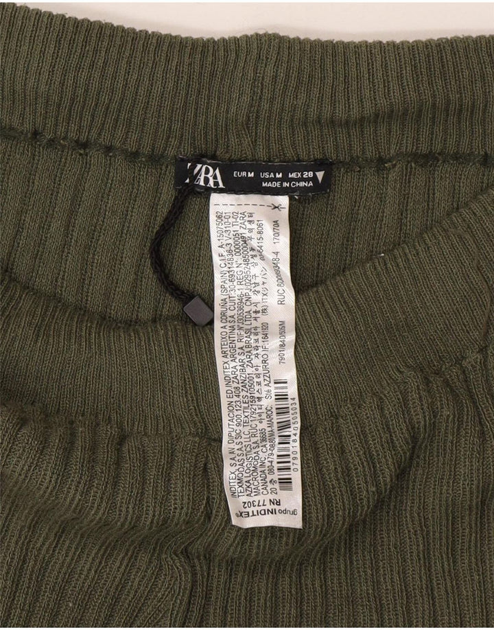 Zara Womens Knit Flare Leggings Reino Unido 12 Poliéster Verde Médio