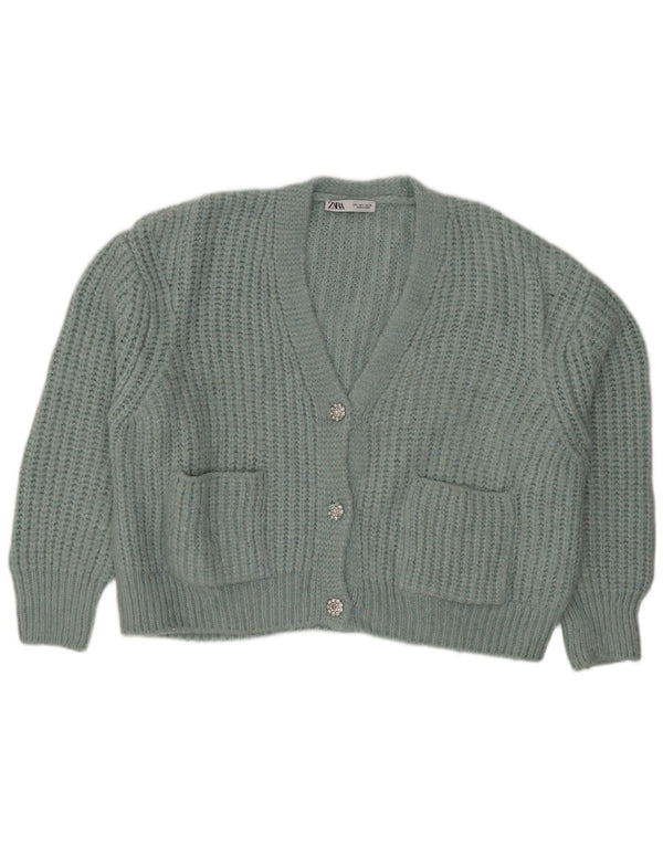 Zara Suéter Cardigan Feminino Crop Oversized Reino Unido 16 Grande Acrílico Verde