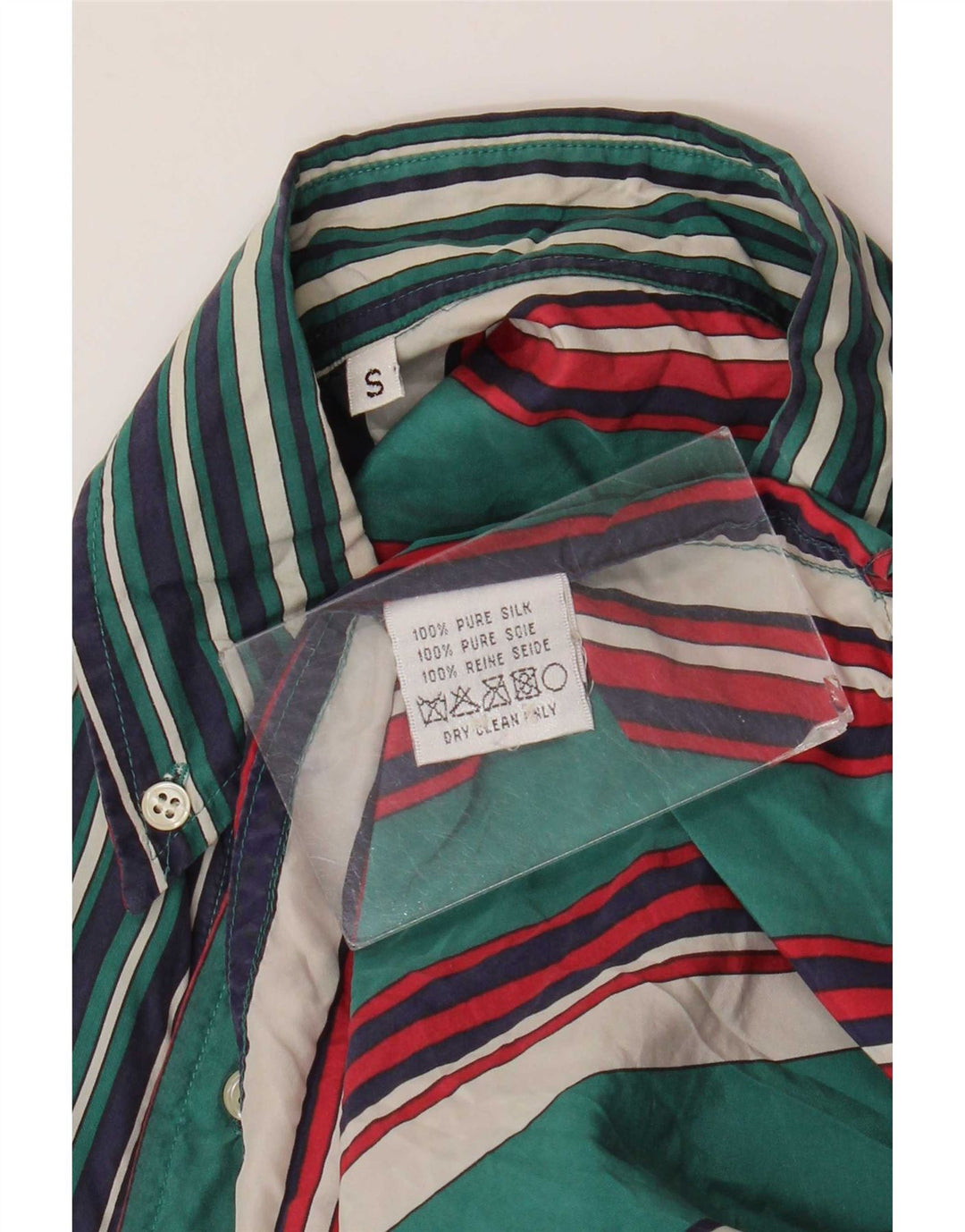 Camisa masculina vintage pequena seda listrada azul