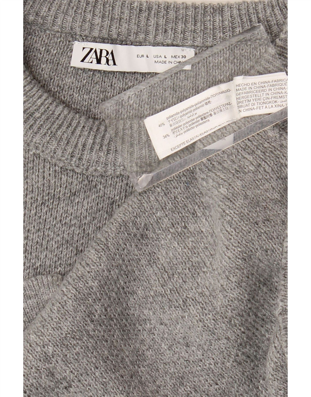 Zara Suéter feminino com gola redonda, Reino Unido 16, grande, cinza, poliamida