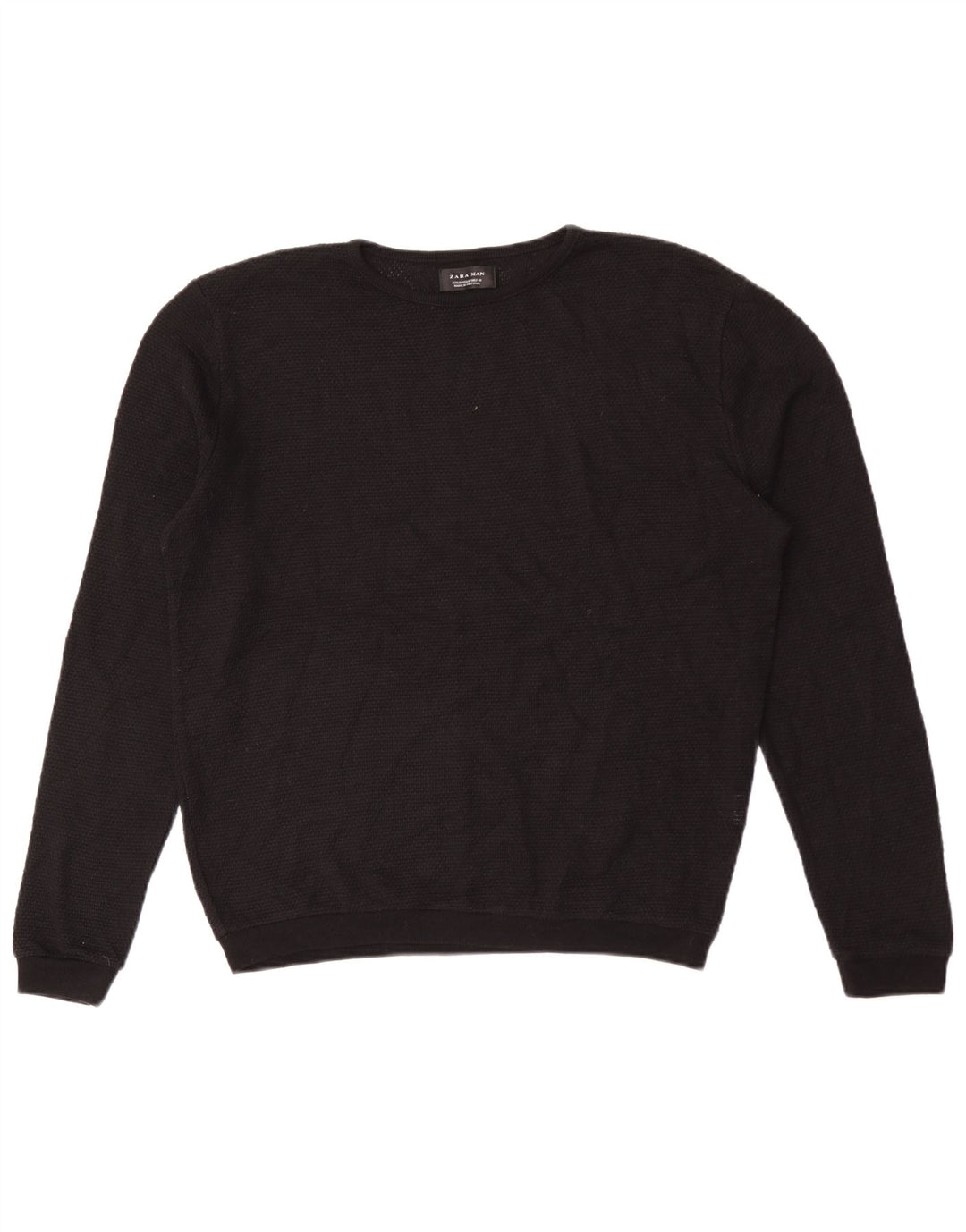 Zara Suéter masculino com gola redonda, algodão preto médio