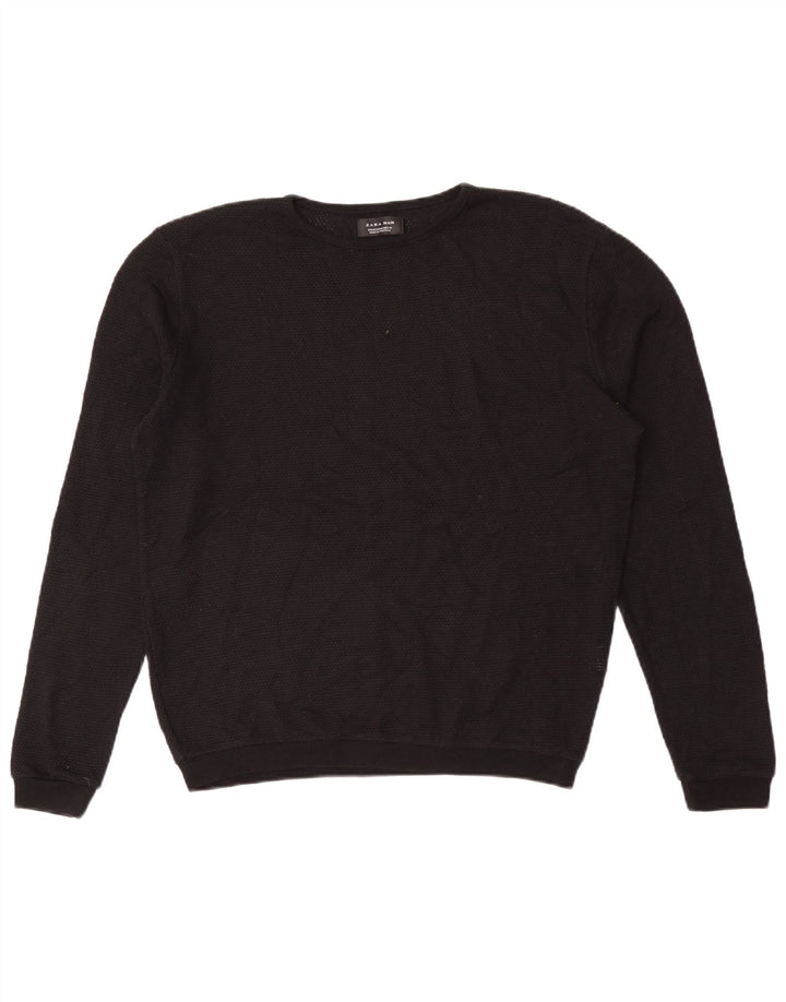 Zara Suéter masculino com gola redonda, algodão preto médio