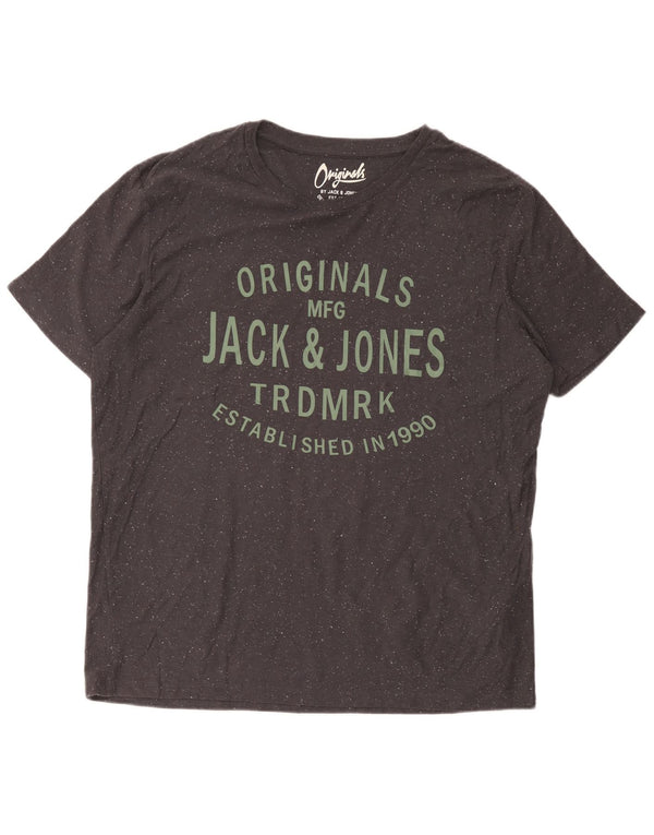 Camiseta gráfica masculina Jack & Jones Top XL algodão manchado cinza