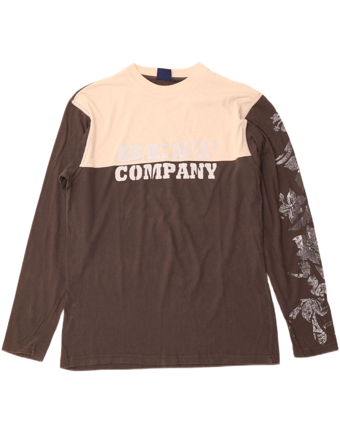 BEST COMPANY Top gráfico masculino manga longa cinza médio algodão colorblock