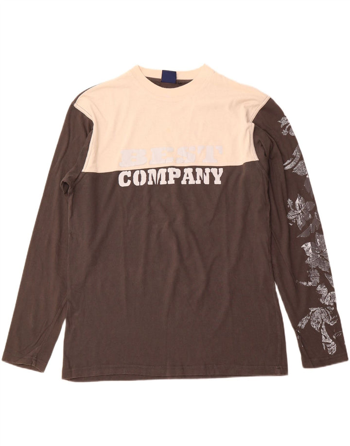 BEST COMPANY Top gráfico masculino manga longa cinza médio algodão colorblock