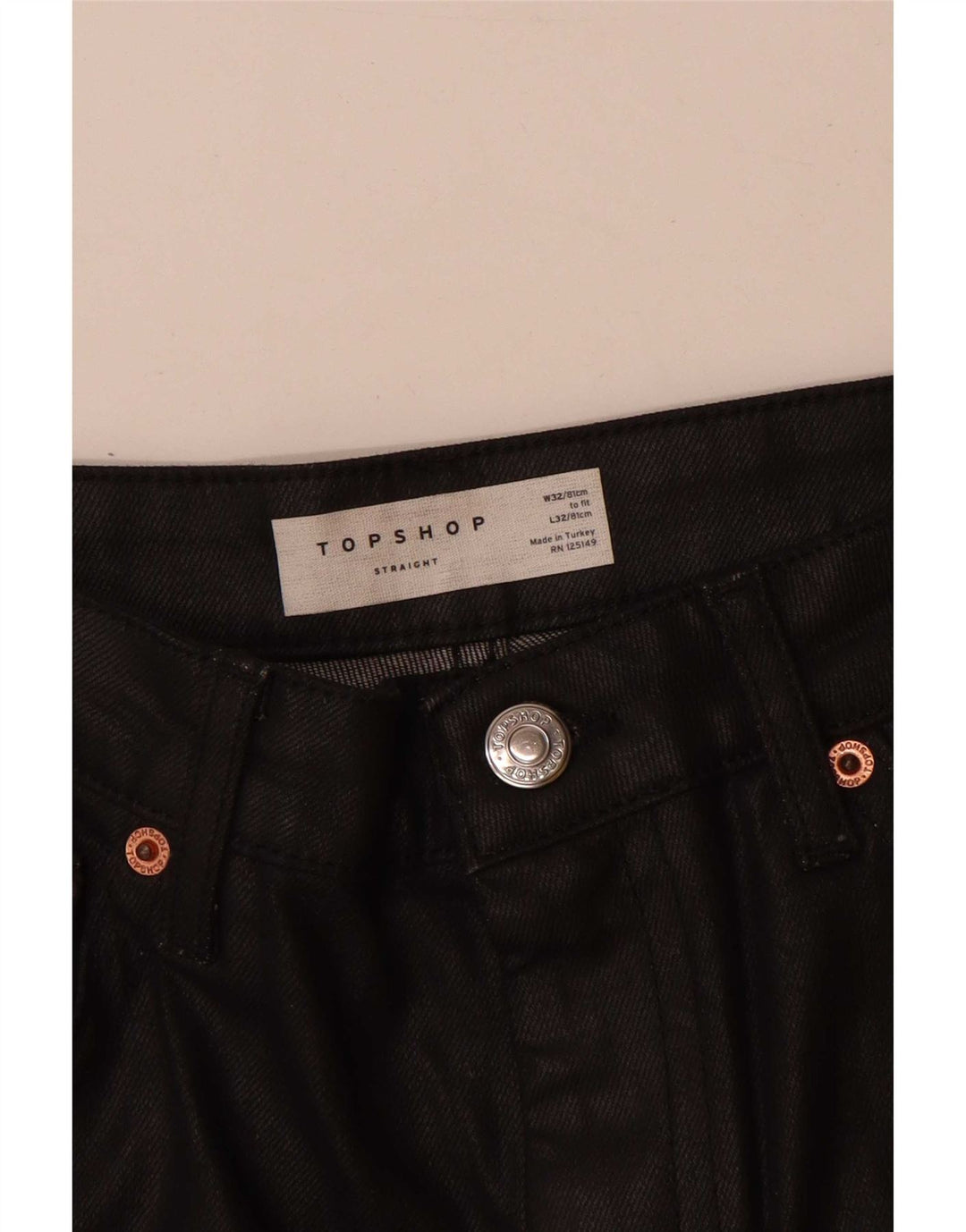 Jeans retos femininos Topshop W32 L27 algodão preto