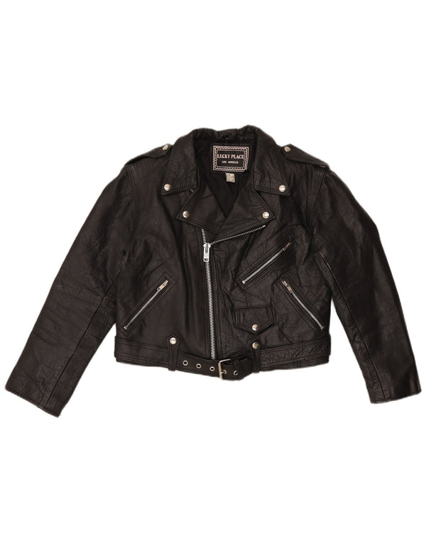Jaqueta feminina vintage de couro para motociclista UK 18 XL couro preto