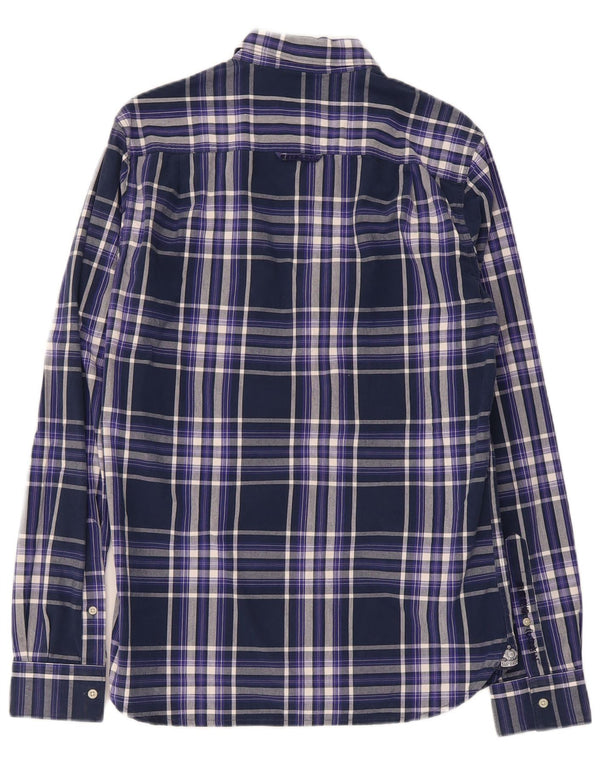 Camisa masculina Superdry pequena xadrez azul marinho algodão