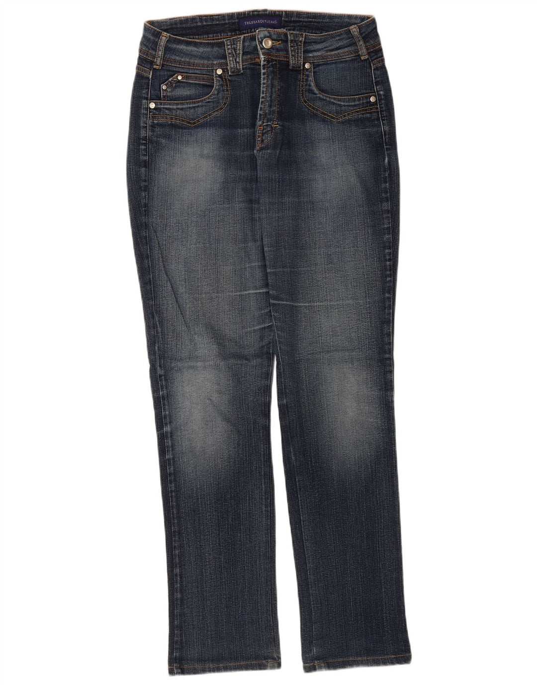 Jeans retos femininos Trussardi W28 L32 algodão azul marinho