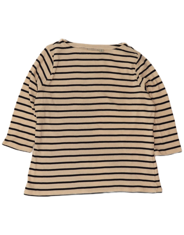 L.L.Bean Top feminino manga 3/4 UK 18 XL off white listrado algodão náutico