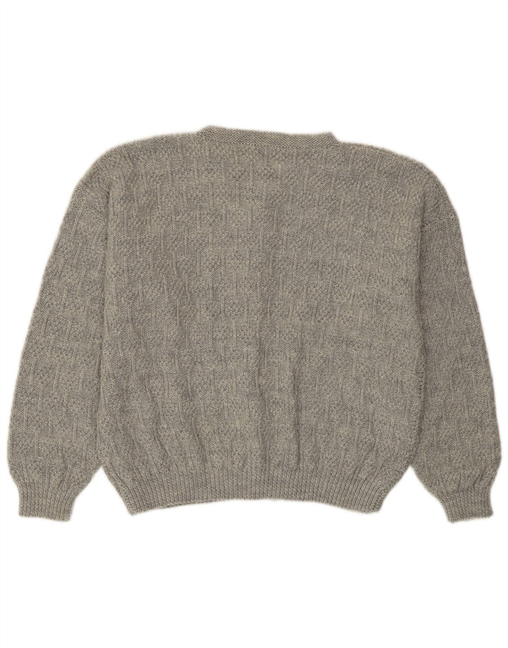Suéter Cardigan Feminino Vintage Reino Unido 14 Grande Cinza
