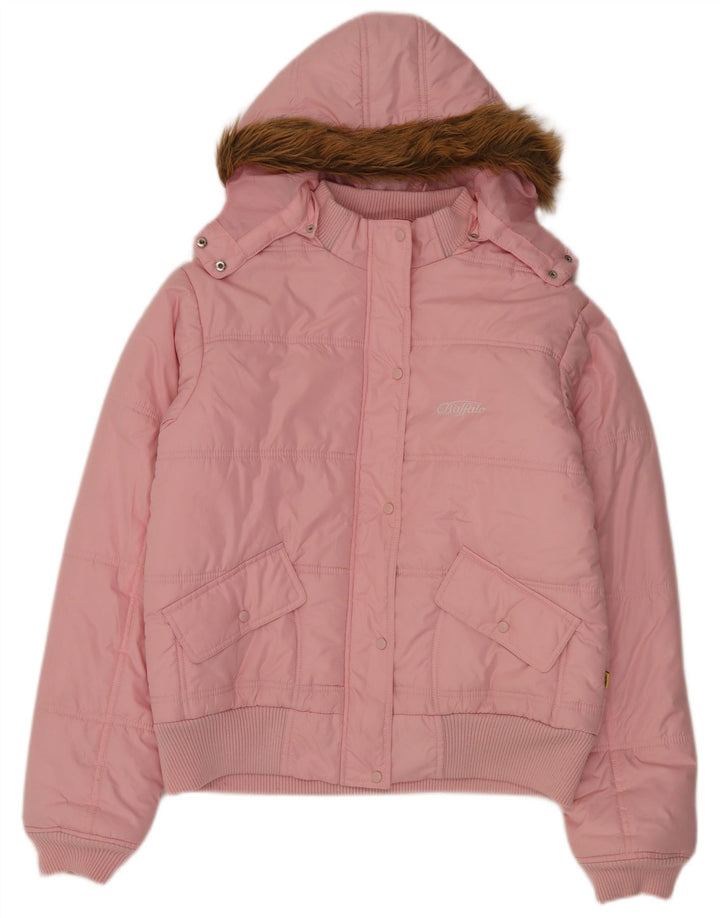 Jaqueta acolchoada com capuz feminina Buffalo UK 14 grande poliéster rosa