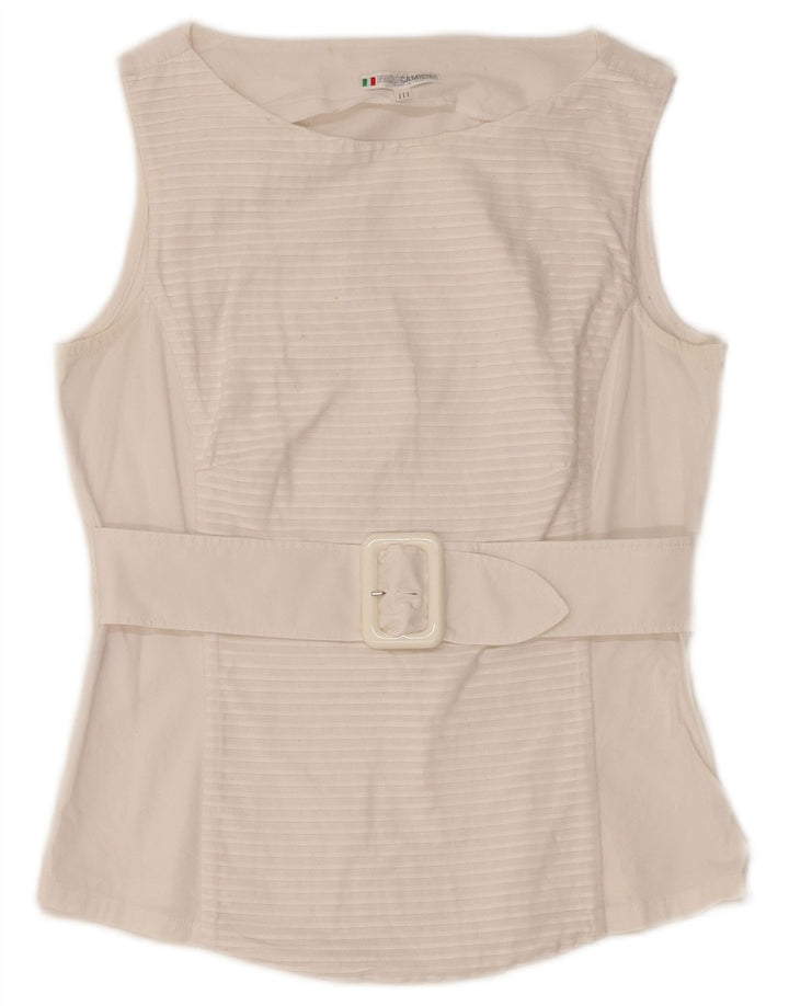 Blusa feminina sem mangas NARACAMICIE Reino Unido 8 pequenas listras brancas de algodão