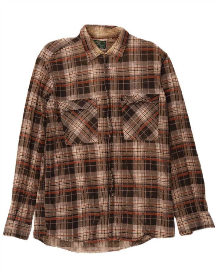 Camisa masculina de flanela do projeto europeu grande algodão xadrez marrom