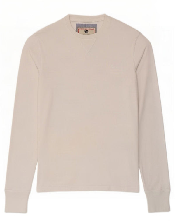 Fat Face Mens Top Manga Longa Pequeno Algodão Branco