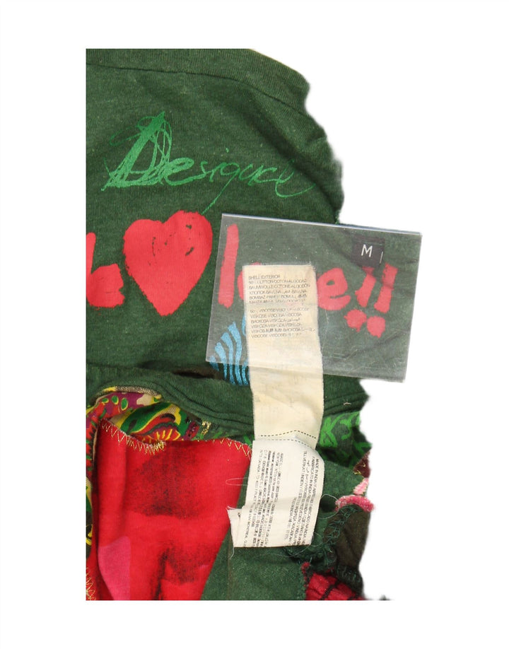 Top gráfico feminino Desigual manga comprida UK 14 algodão verde médio