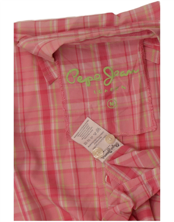 PEPE Jeans Camisa masculina de manga curta médio rosa algodão xadrez