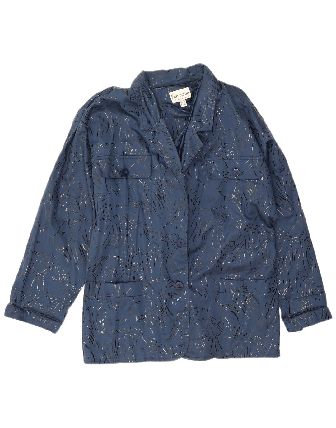 Jaqueta utilitária superdimensionada feminina vintage EU 40 estampa animal azul médio