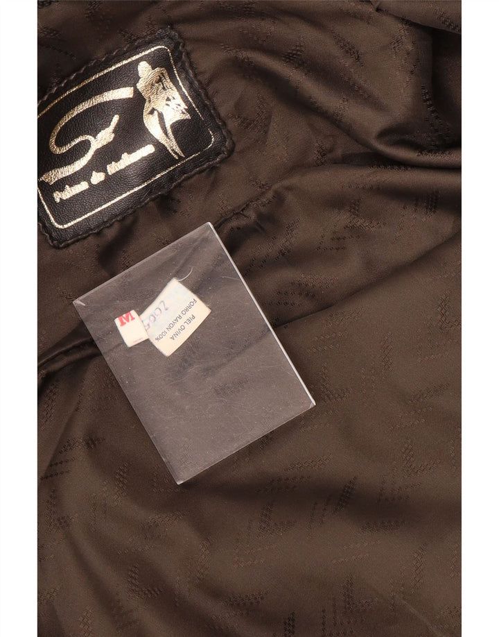 Casaco de couro superdimensionado feminino vintage Reino Unido 14 couro preto médio