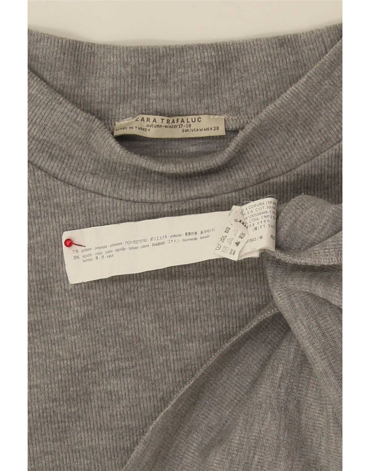 Camiseta feminina Zara Crop Top UK 12 poliéster cinza médio