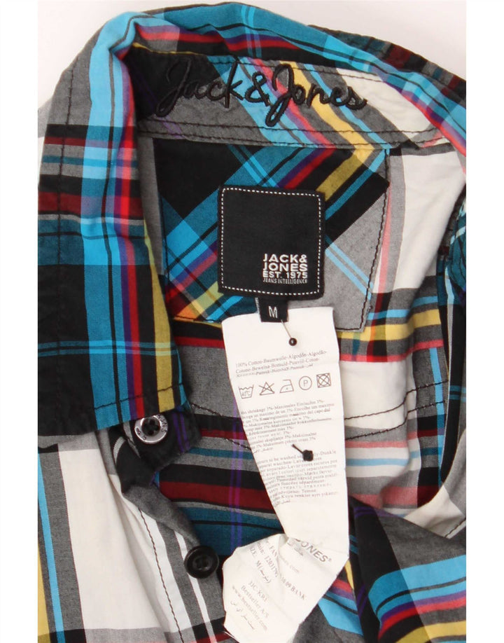 Camisa militar masculina Jack & Jones média xadrez multicolorida de algodão