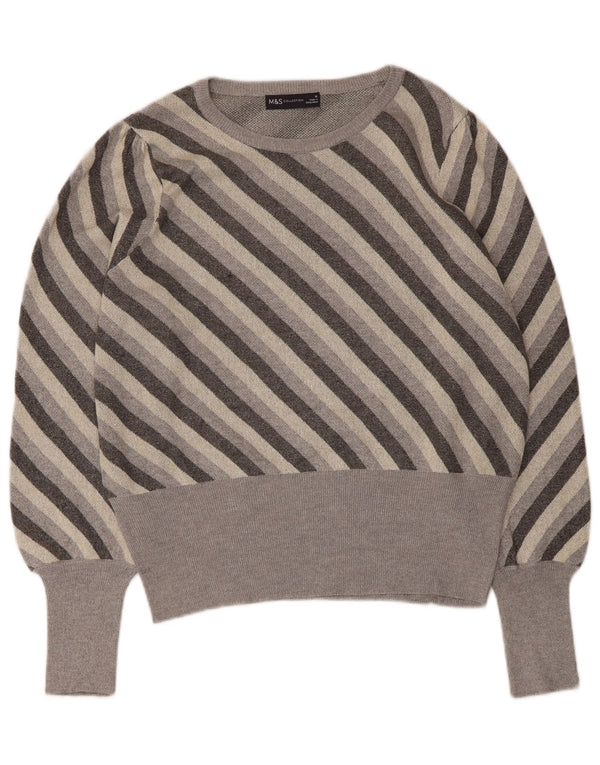 Suéter feminino Marks & Spencer com gola canoa e listrado cinza grande Reino Unido 16
