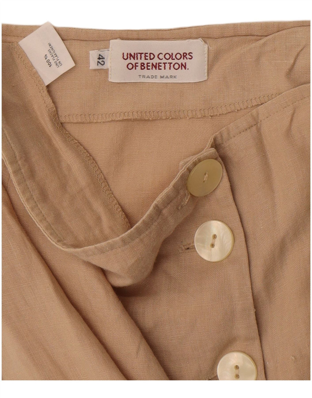 Saia maxi feminina de cintura alta Benetton IT 42 médio W26 linho bege