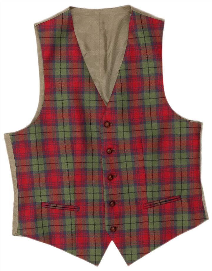 Colete masculino VINTAGE grande poliéster xadrez vermelho