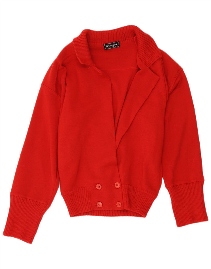 Suéter cardigã feminino vintage Reino Unido 12 lã vermelha média