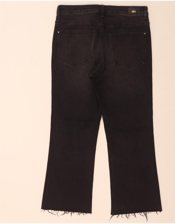 Zara Calça Jeans Feminina Crop Bootcut EU 42 Grande W32 L26 Algodão Preto