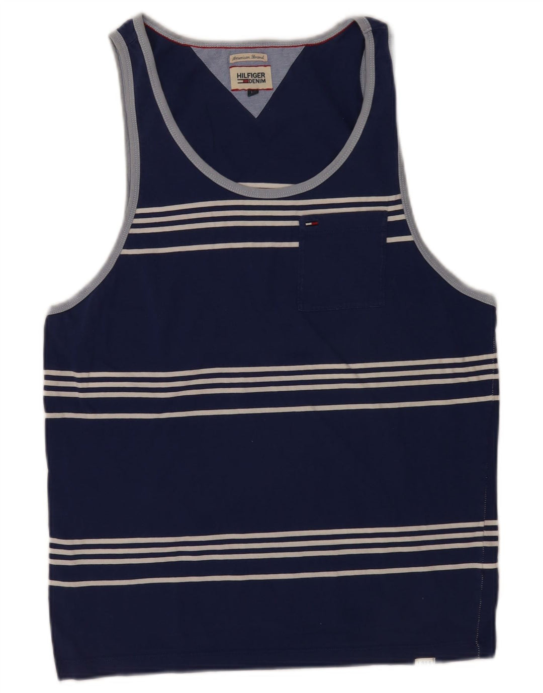 Tommy Hilfiger Colete Masculino Top Médio Azul Marinho Listrado Algodão