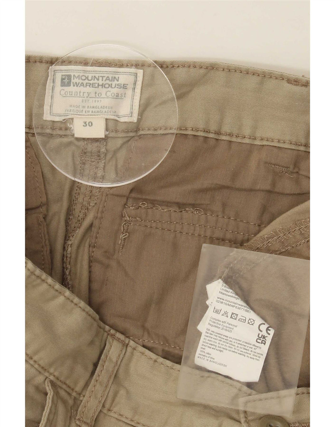 Shorts cargo masculino Mountain Warehouse médio W30 algodão cáqui