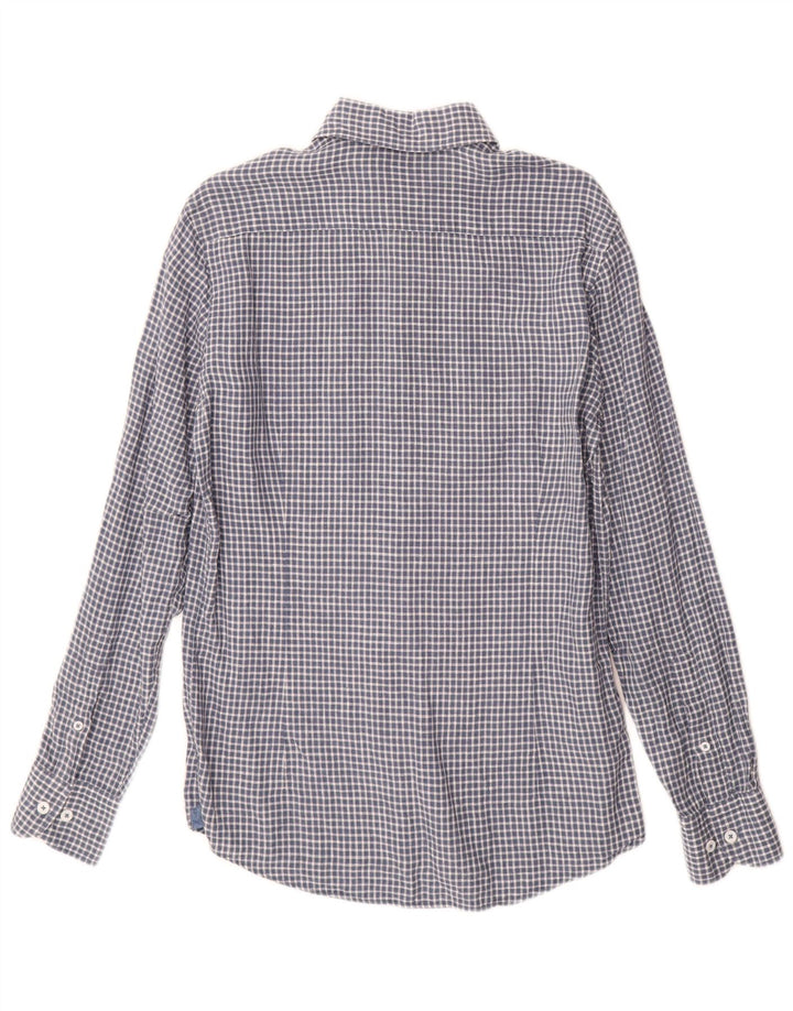 Camisa masculina Massimo Dutti pequena xadrez azul linho