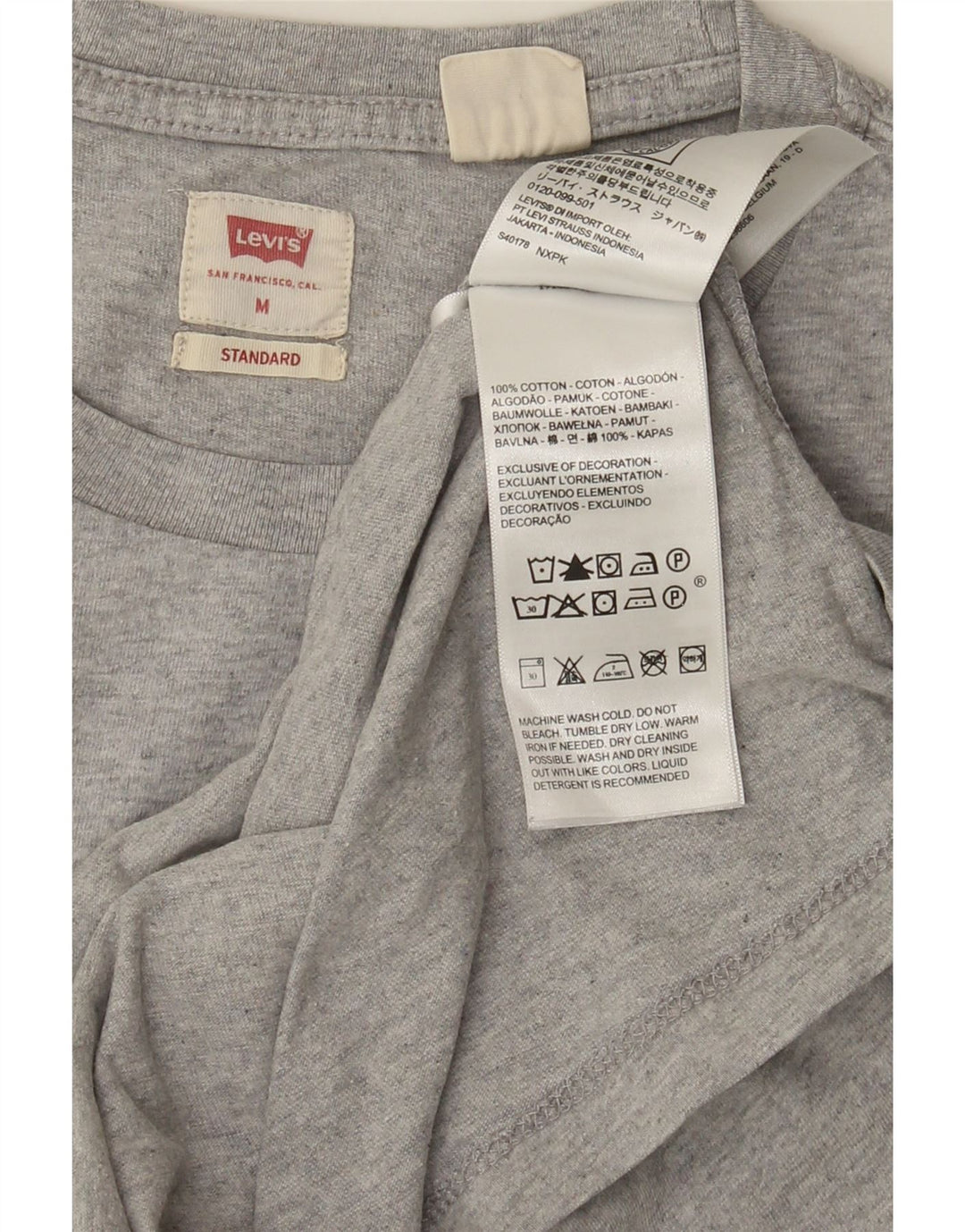 LEVI'S Mens Standard Fit T-Shirt Top Medium Grey Cotton Vintage Levi's and Second-Hand Levi's from Messina Hembry 