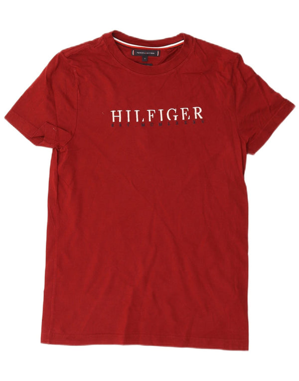 Tommy Hilfiger Camiseta masculina gráfica Top pequeno algodão Borgonha