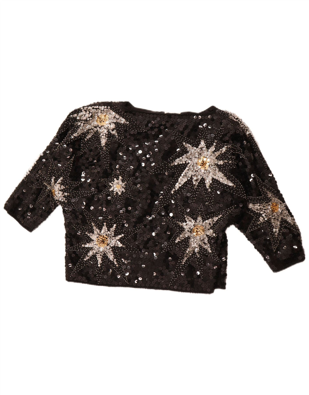 Blusa feminina VINTAGE com padrão abstrato manga 3/4 EU 42 grande preta